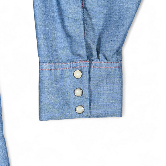 Vintage Big Mac Western Shirt Adult EXTRA LARGE Blue Chambray Pearl Snap USA 90s - Picture 7 of 9